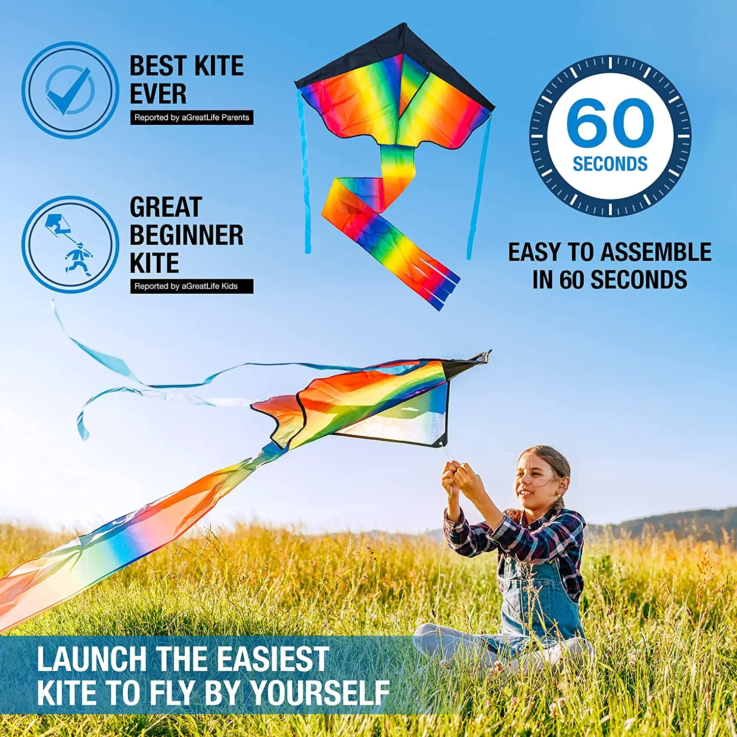Giant Beach Kites Easy to Fly Rainbow Kite Family Outdoor Games and Activities Flying Kites Easy to Assemble