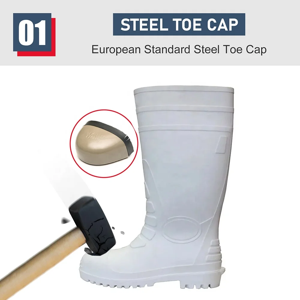 White food industry waterproof chemical resistant puncture proof plastic men pvc safety gum boots with steel toecap