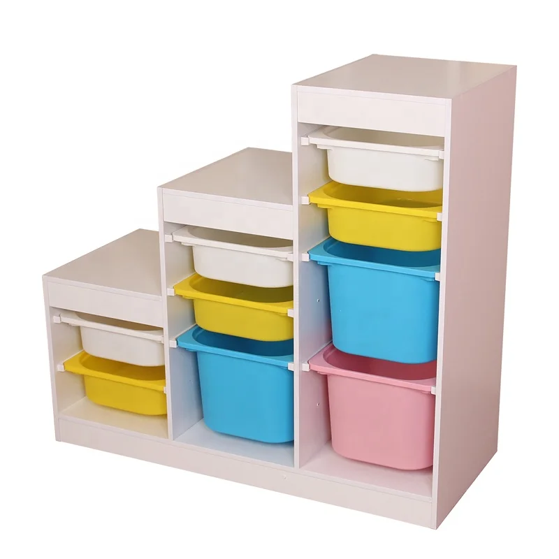 
XKF008 Wooden Child Toy Storage shelf with plastic bins child toys Collection 2020 