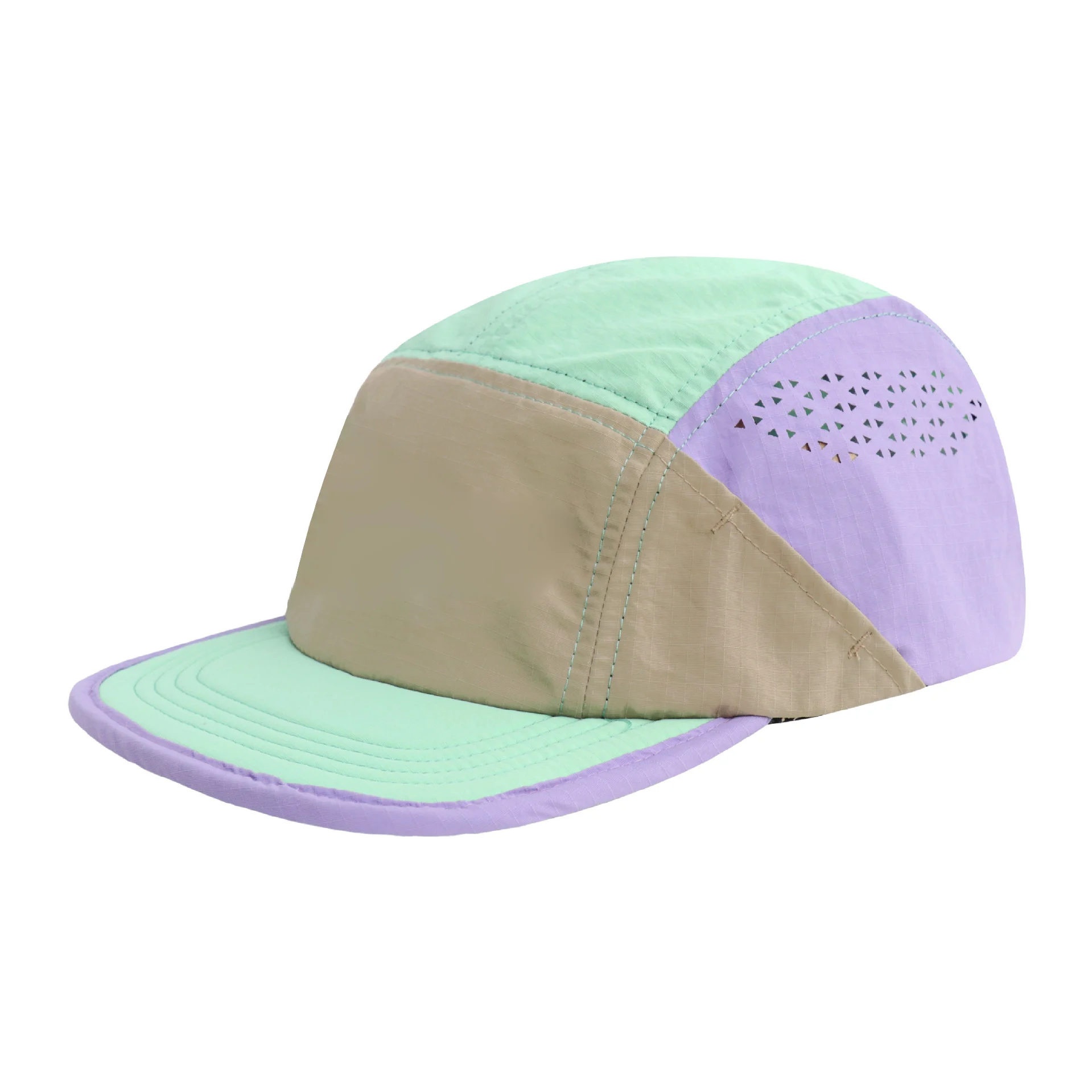 Vintage Color Blocking 5 Panel Hat Waterproof Polyester Laser Perforation Hiking Camping Hat