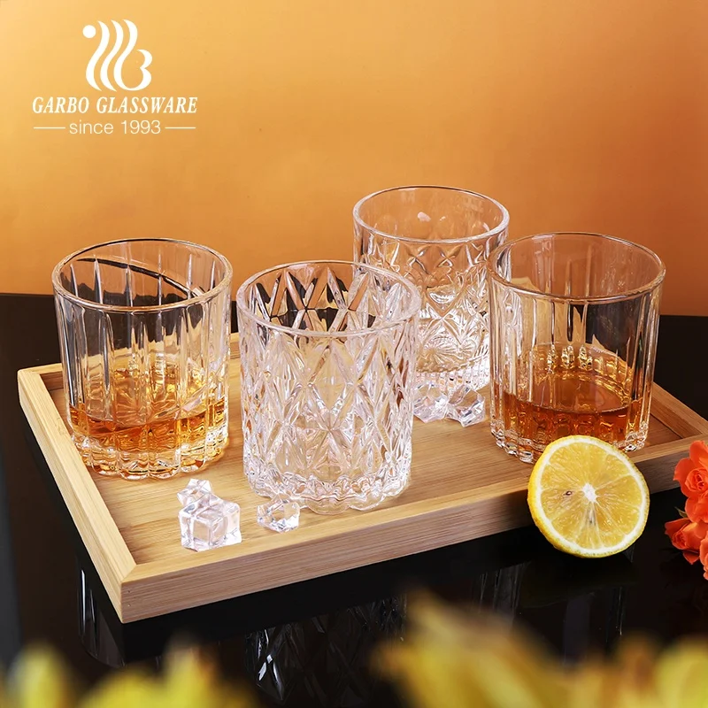 Factory stock wholesale Premium recycled glass whiskey tumbler DOF 11oz  crystal  heavy base cylinder cold drink glass cups set