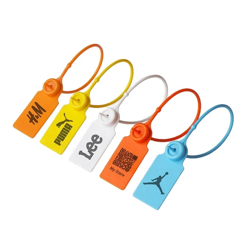 Wholesale Customized Colorful Eco-friendly Anti-theft Hang Tags Plastic Garment Security Seal Ziptie Hang Tag Printed Hangtag