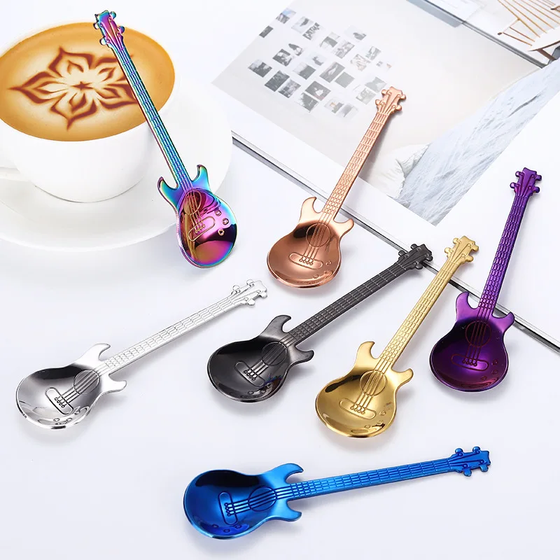 Top Quality Stainless Steel Guitar Shape Spoon Coffee Ice Cream Yogurt Sugar Spoon Funky Tea Spoons