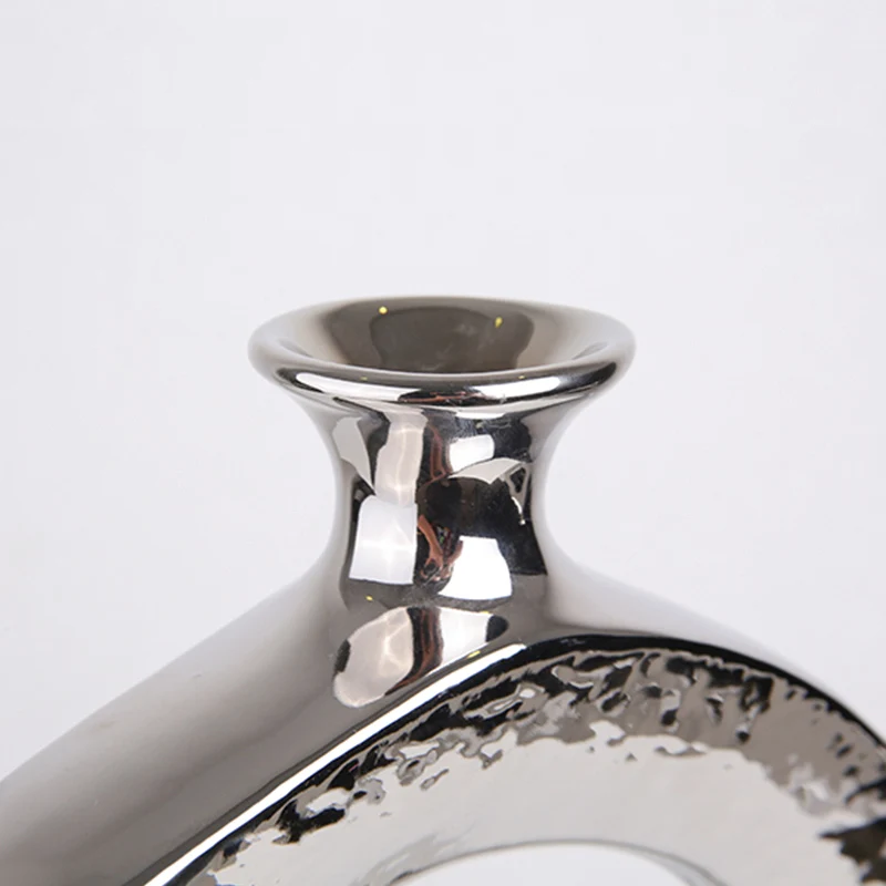 Europe Nordic Round Hollow Gold Decorative Vases Centerpiece Tabletop Small Mouth Gold Circular Ceramic Flower Vase