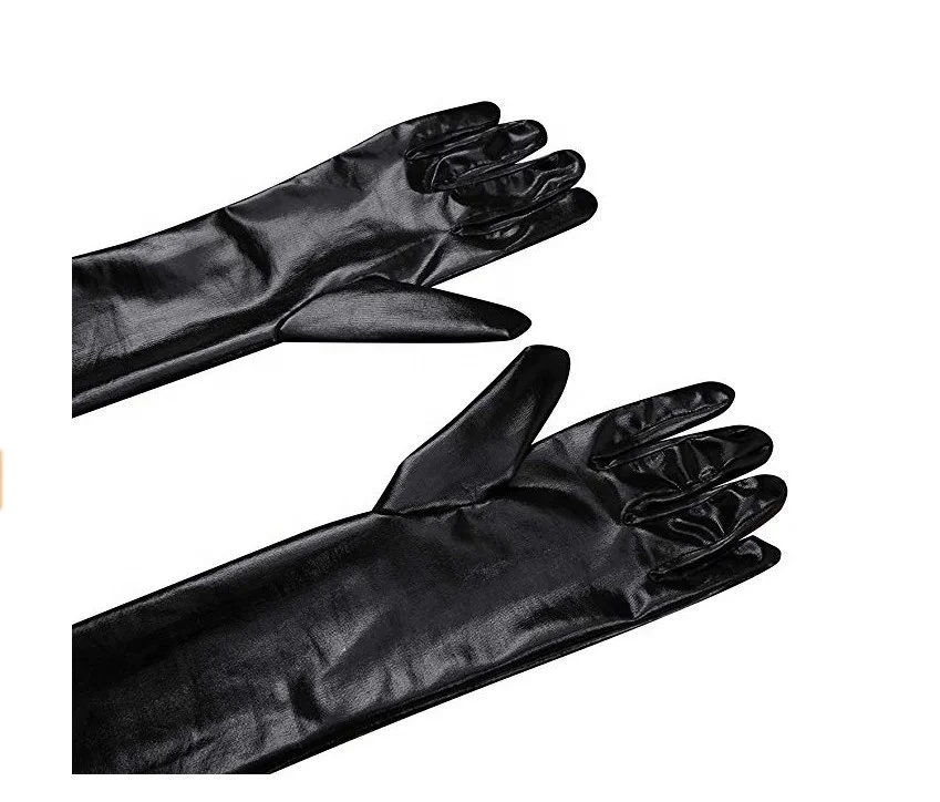Dynamics women patent shiny party gloves women sexy long gold black gloves