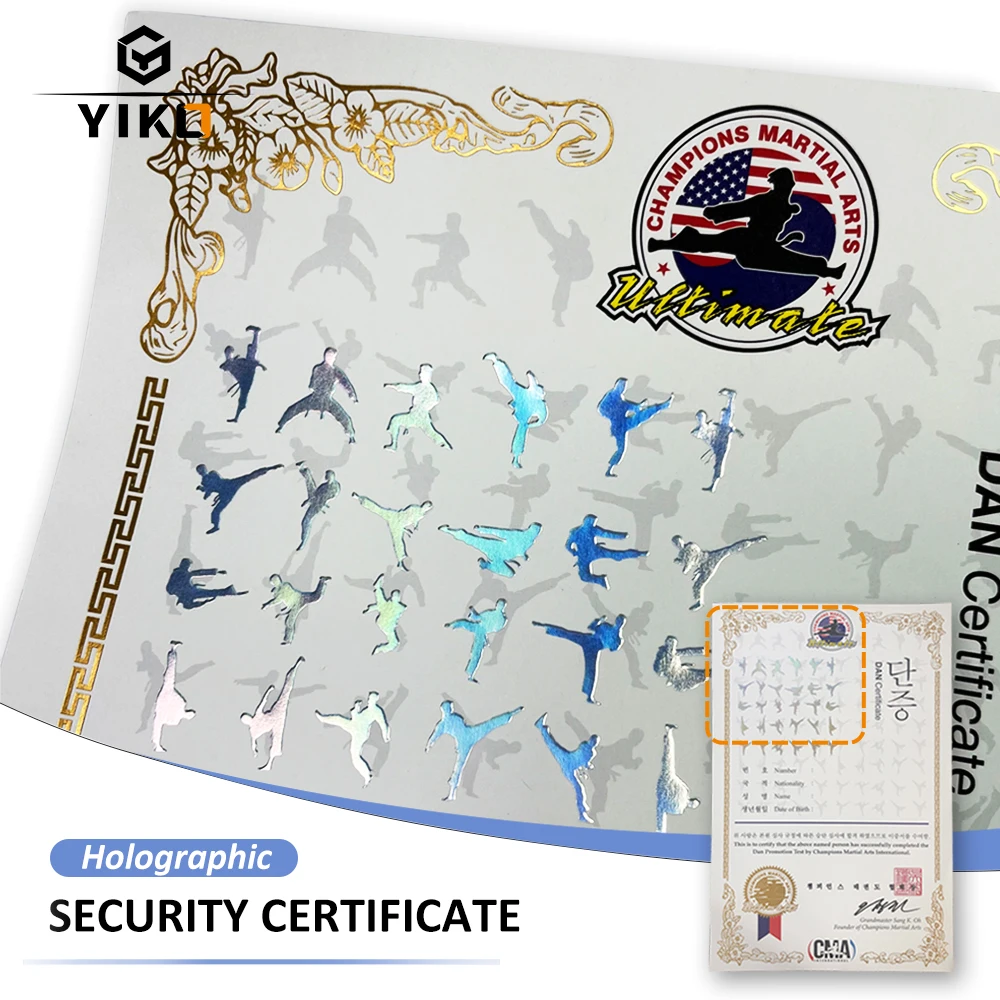 Yiko Custom A3 Beautiful Embossed Certificate Paper Printing With Golden Foil Line Stamp For Promotion Test Endorsed Award