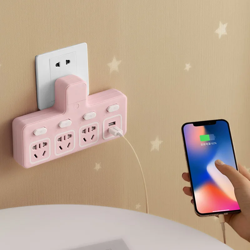 Converter socket USB Smart conversion Security door plug insert row one turn two three four wireless expansion with night light