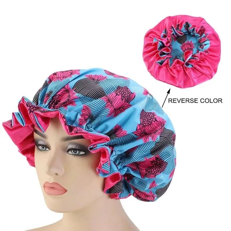 Fashion African Style Ankara Pattern Bonnet Set Daily And Night Wear Sleep Caps Colorful satin silk Hair Bonnet