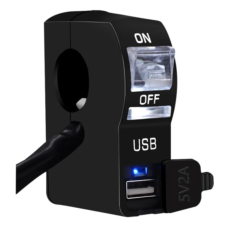 Waterproof led light transparent on-off button 12V scooter bike motorcycle handlebar switch with 2A USB charger