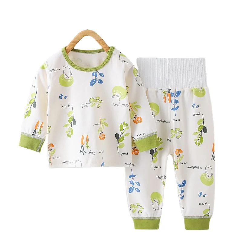 Henan fat baby High waist pajamas for newborn two-piece baby full body night suits Long sleeve cotton baby pajamas wholesale