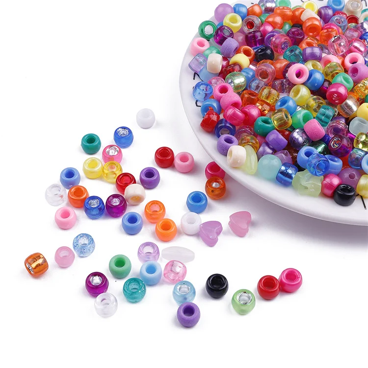 100 Pcs Acrylic Candy Colors Pony Beads 6x9mm Bulk for Arts Craft Bracelet Necklace Jewelry Making Earring Hair Braiding (Mix)