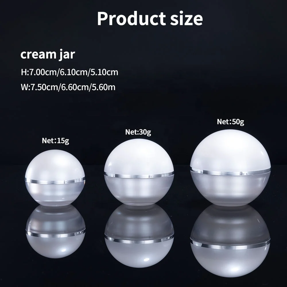 15ml 30ml 50ml Pearl White Empty Acrylic Jar Ball Shape Face Cream Jars Lip Balm Ball Container Acrylic Cream Container Jar