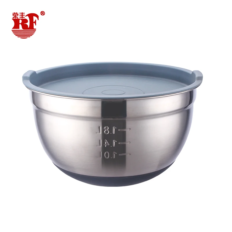 Stainless steel round shape salad mixing bowls salad mixing bowls stainless steel rice bowl with silicone lid