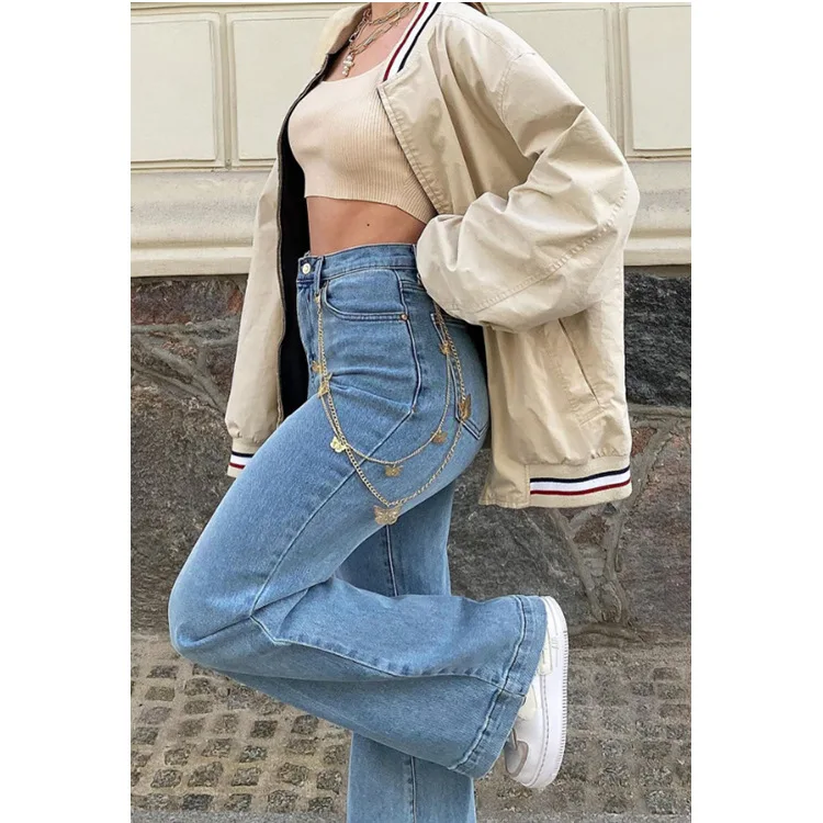 2024 New Arrival Loose Denim Pants High Waist Baggy Jean Trousers Straight Leg Casual Style Solid Pattern Medium Wash Summer