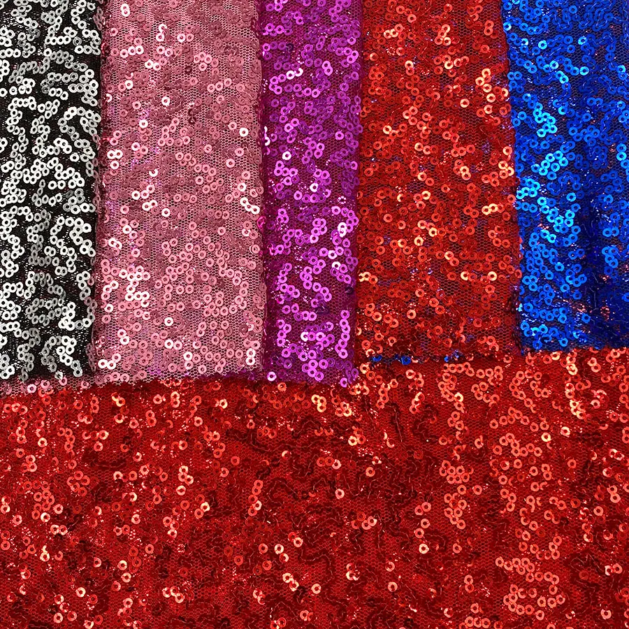 Fashion party mesh metallic pink red magenta purple blue net full small sequin fabrics