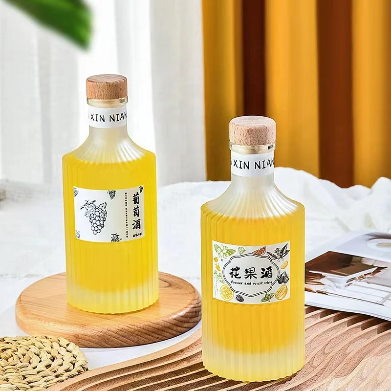 250 ml 500 ml Brandy Liquor Glass Bottle Wine Clear Frosted With Cork Wooden Lid