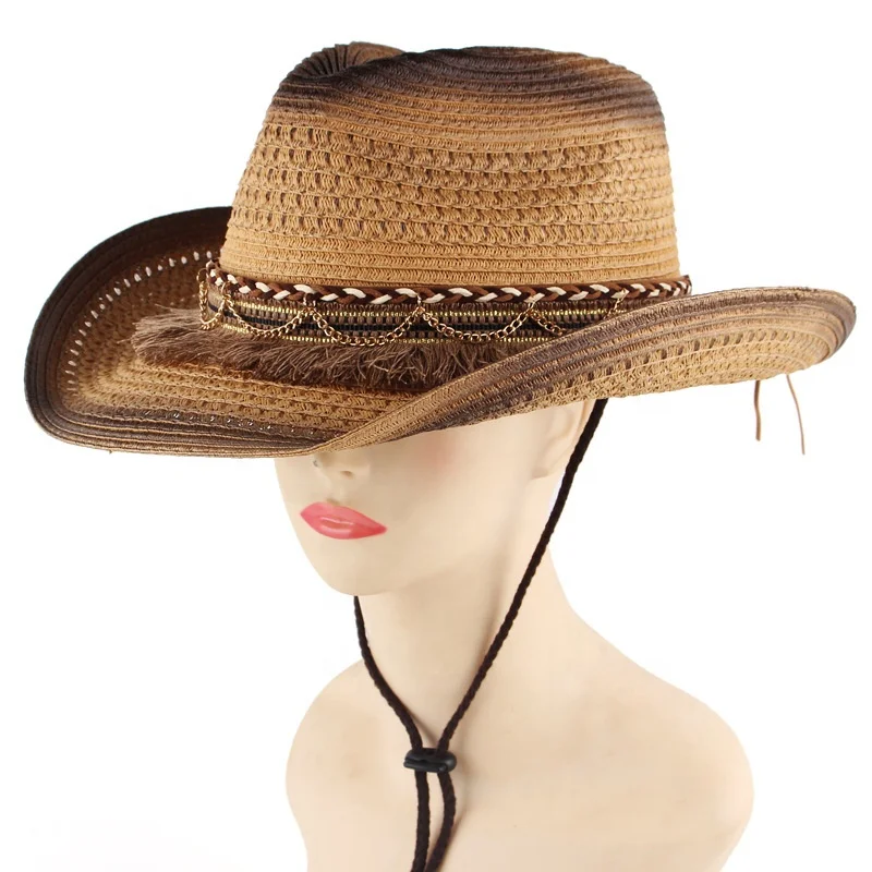 WD-A875  Classic Bohemian Western Straw Cowboy Hat For Men And Women With Wide Brim Uv Protection For A Perfect Fit