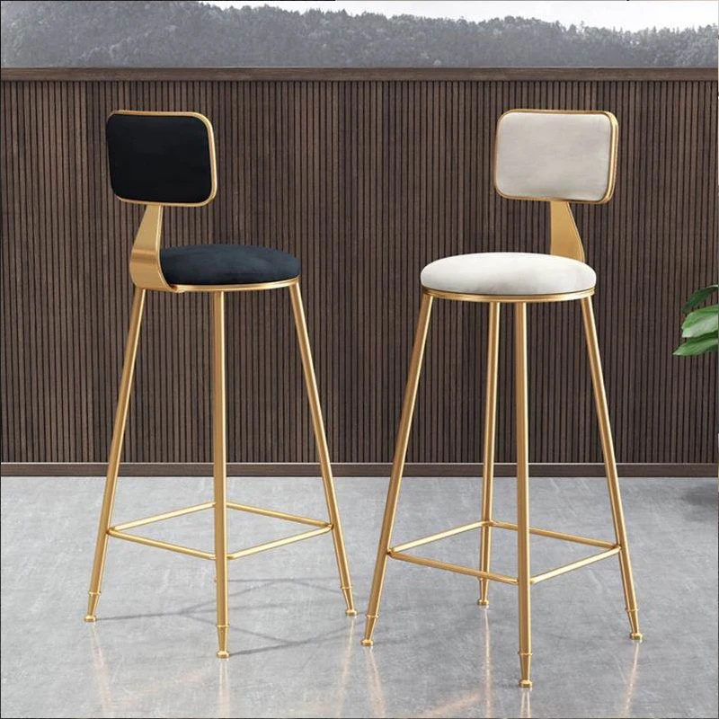 Velvet Bar Counter Stool Home Modern Minimalist Gold Metal High Bar Chairs Iron Leg Bar Chair