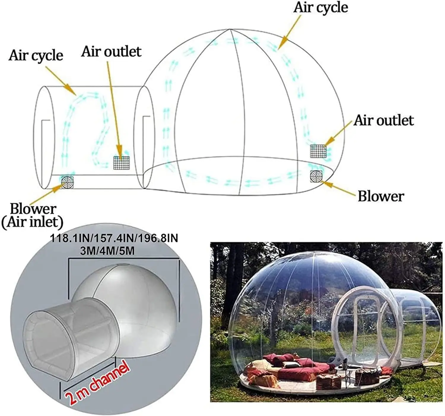 Factory transparent camping tent house outdoor Igloo hotel bubble tent inflatable clear dome tent for camping