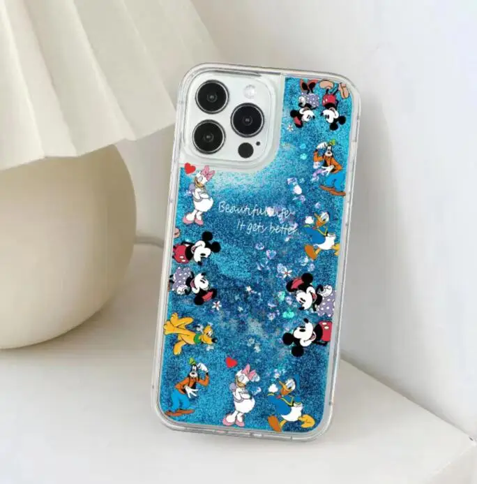 Quicksand Liquid Bling Mickey TPU PC Case For IPhone 13 12 Mini 11 Pro Max X XS XR 8 7 6 6S Plus Dynamic Skin Cover