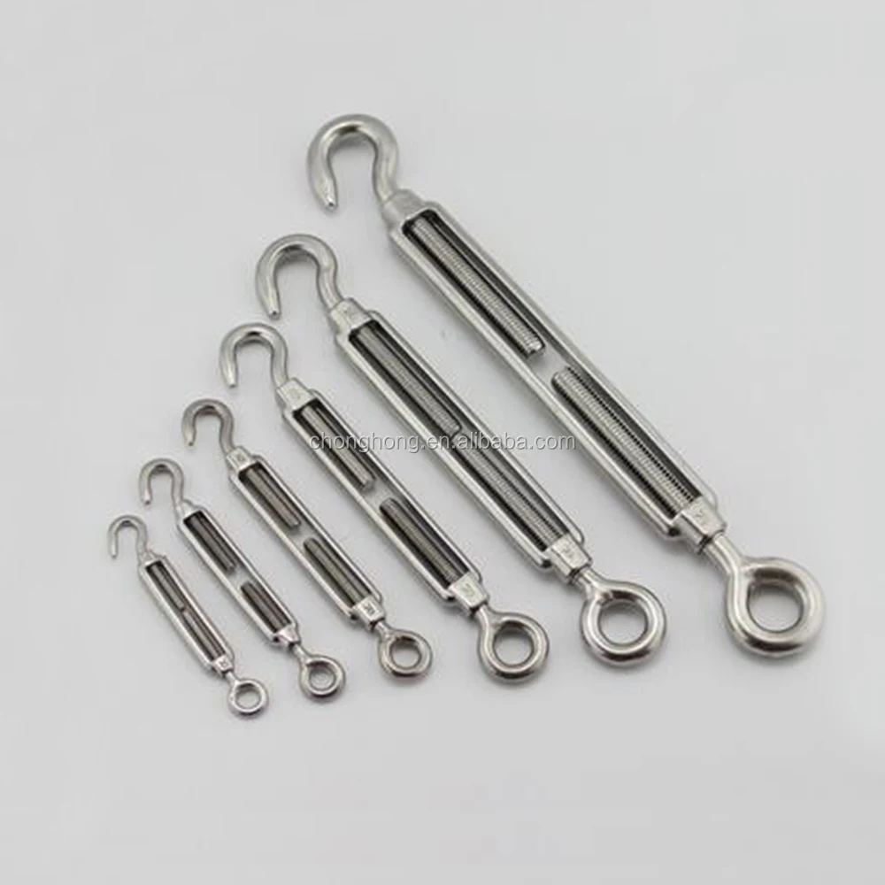 High Polished Stainless Steel AISI304/316 Wire Rope Turnbuckle European Type Frame Turnbuckle with Hook and Eye