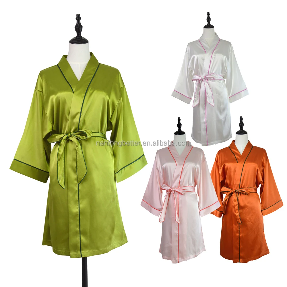 Женские шелковые атласные платья-кимоно длиной до колен с карманами