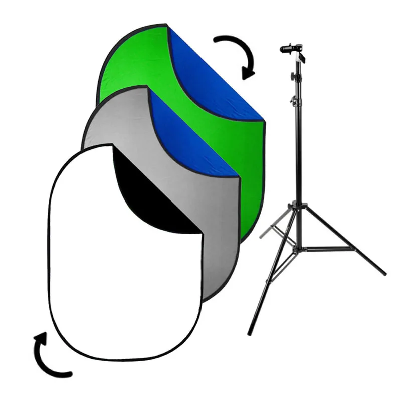 Reversible Collapsible Background Double Sided Green Screen Photography Backdrop Kit With Stand &Clamp for Photo Studio Video