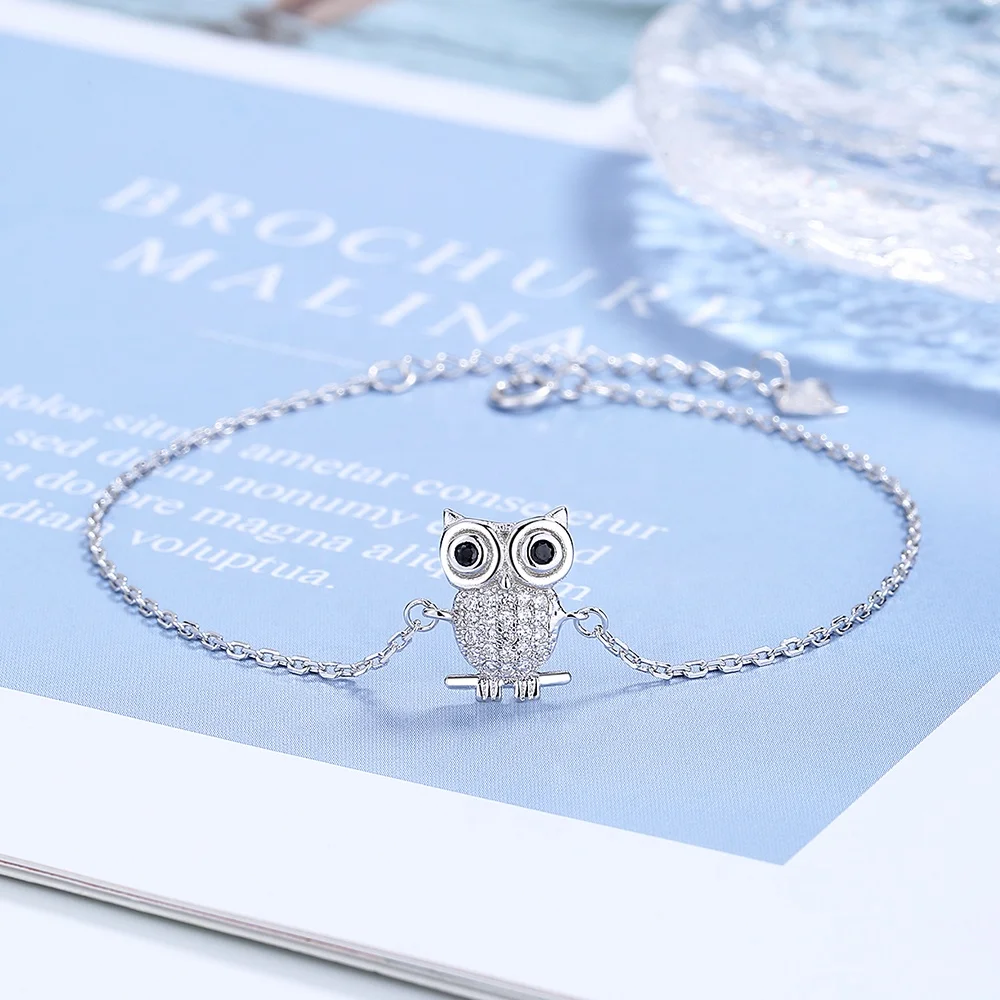 Unique 925 Sterling Silver Bangle Animal Owl Bracelets