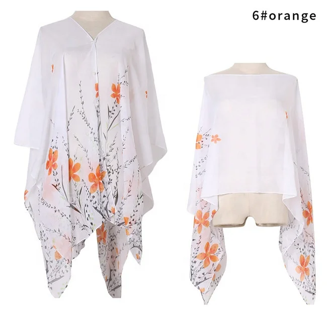 2023 New Arrival Fashion Floral Printed Imitated Silk Plus Size Women Beach Cover Up Sarong