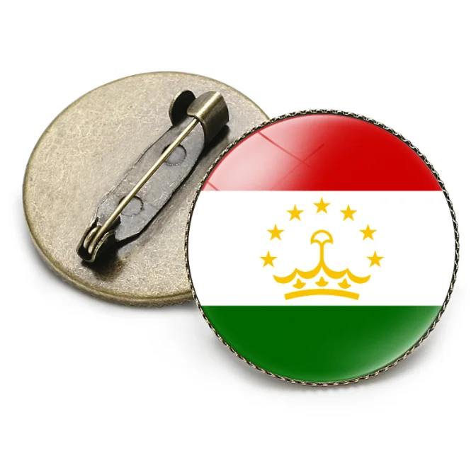 High Quality Tajikistan Flag Brooch Time Gemstone Brooch,round vintage badge
