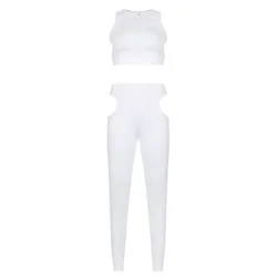 Streetwear Workout White Tank Crop Top Sleeveless Cut Out Outfit Pants Two Piece Sport Set Women Clothing 2022 Casual Sweat Suit