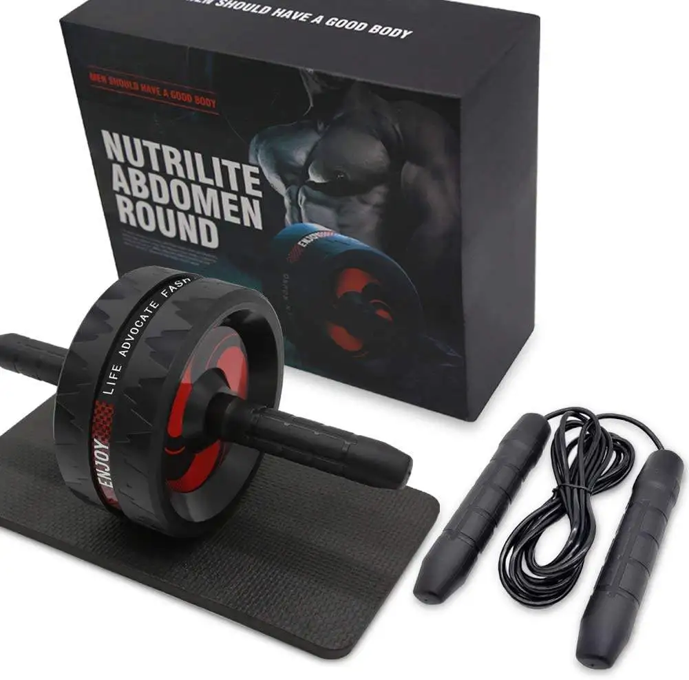 Home Office Gym Fitness Exercises Ab Abdominal Wheel Roller for with Knee Pad Jump Rope