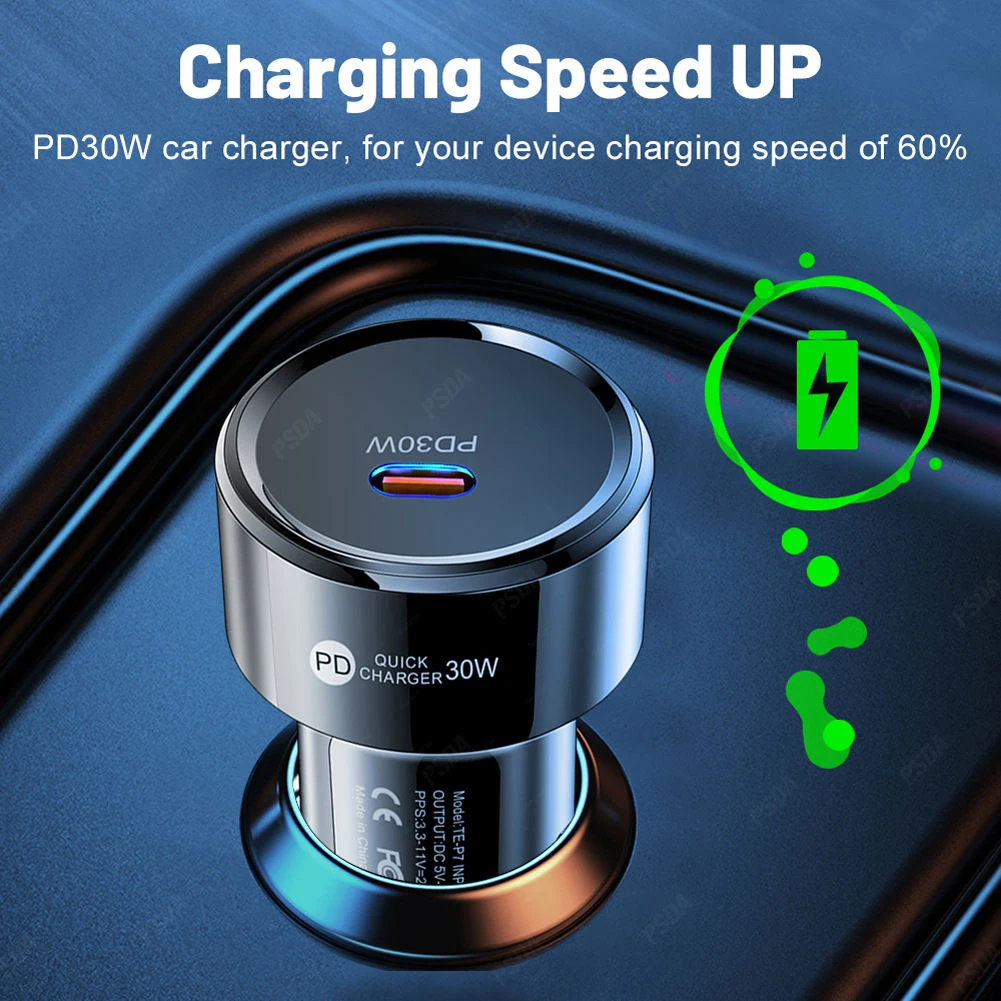 EONLINE 2D PD30W USB Charger Socket USB Type C Car Power Adapter Multiple Protection Car USB-C Adapter for Samsung Huawei Xiaomi