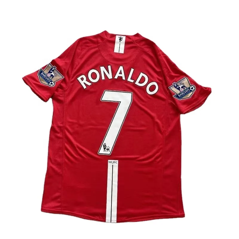 #7 Ronaldo Классическая футбольная майка 07 08 Манчестер домашняя Майка красная рубашка с коротким рукавом старый сезон аутентичная Футбольная Футболка