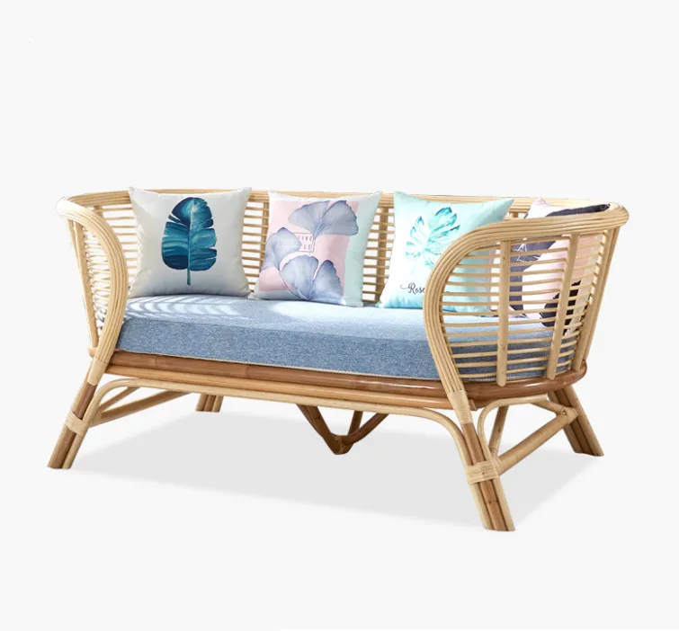 Rattan cane furniture living room hotel model room rattan chair sofa balcony leisure creative real rattan sofa double seater