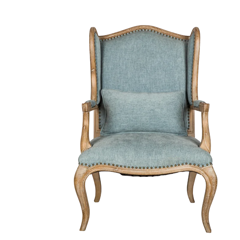 French Country Living Room Linen Upholstered Wood Accent Occasional Chair Walnut Wing single Sofa Chair Luxury