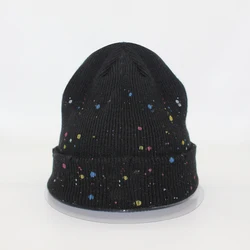 Двухслойная теплая шерстяная шапка с рисунком и рваными кожаными бирками модная мужская и женская холодная шапка без козырьков Складная вязаная шапка в стиле хип-хоп