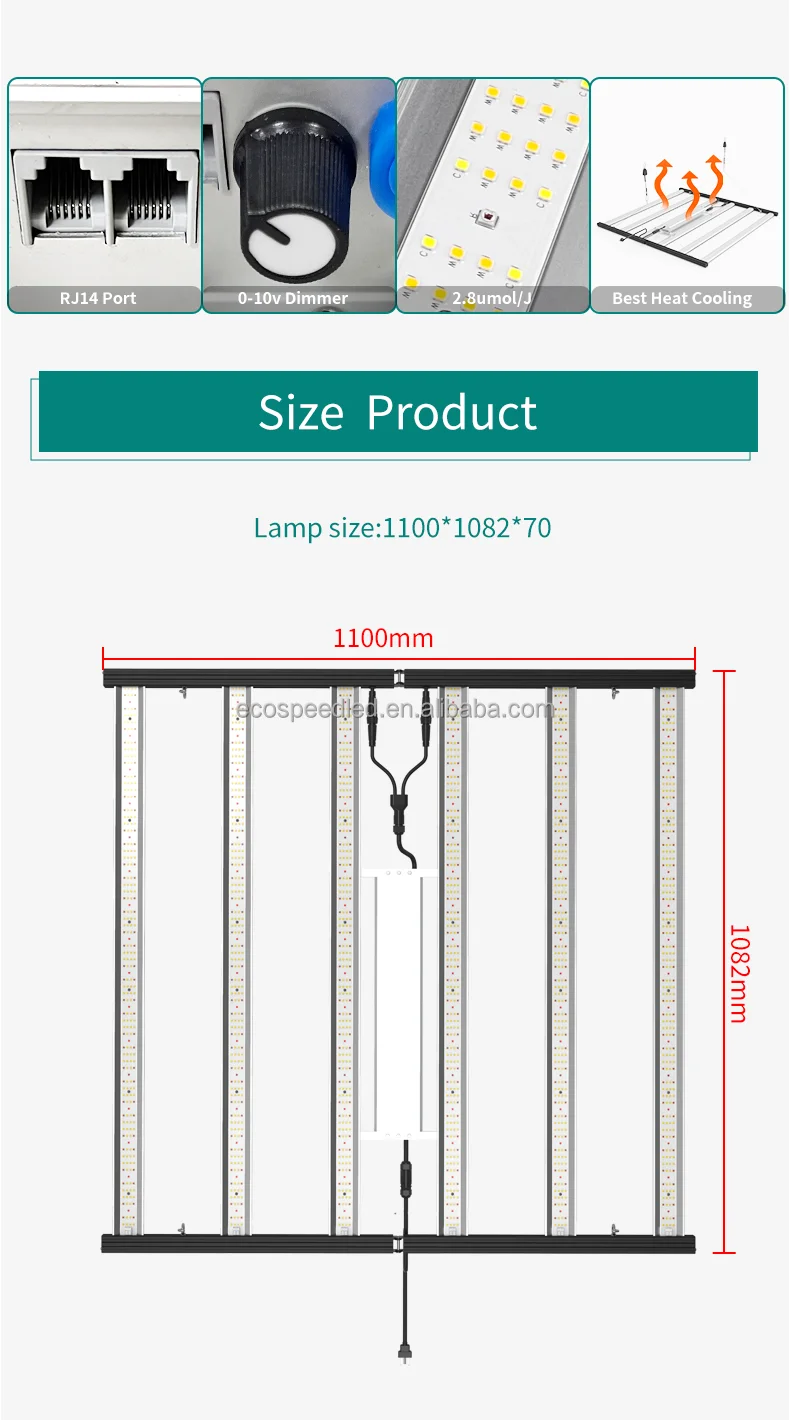 Hydroponics Full spectrum EcoSpeed 1000w 1200w 3000k 6500k 660nm 730nm IR UV Led Grow Light Bar for  indoor plants