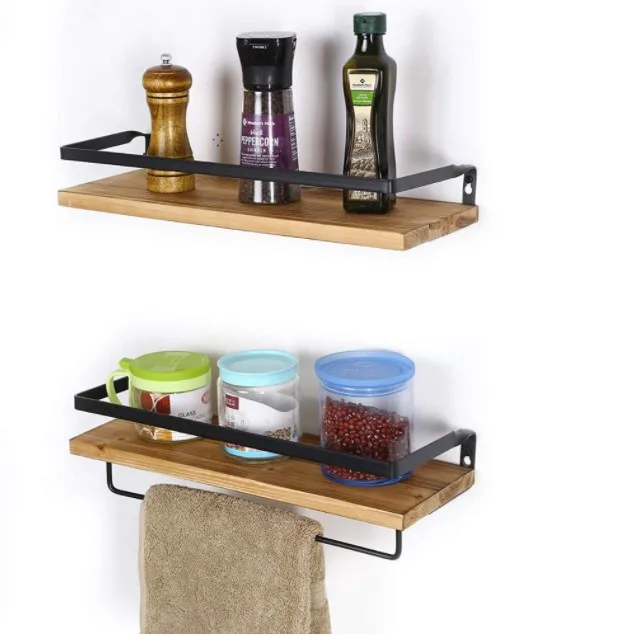 Wall Mounted Wine Shelves Set of 2 Wood Rustic Wine Bottle Glass Floating Racks