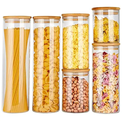 Promotional kitchen storage bottles & jars bamboo glass storage jar airtight