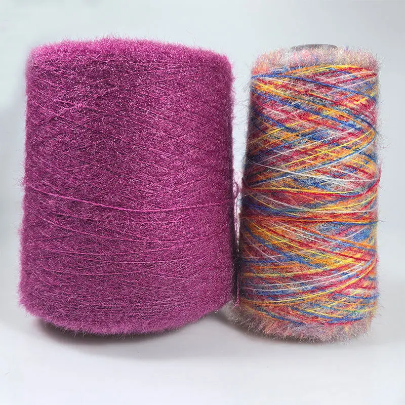 2024 100% Nylon 15s Colorful Long Hair Mink Fancy Yarn 1.3cm Feather for Knitting Long Plush Mink Cashmere Mink Yarn