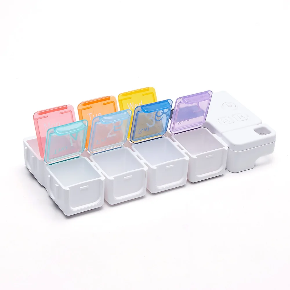 New Style Revolutionary Packaging Electronic Time Reminder Seal Plastic Colorful Cute Smart Pill Box For 7 Days