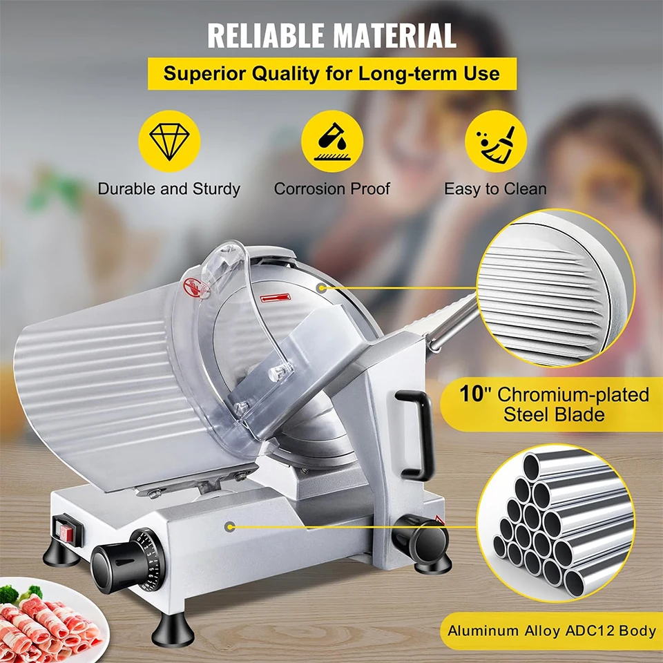 HBS250 Commercial Meat Slicer, 240W Electric Deli Food Slicer, 10 inch Blade Electric Food Slicer for Commercial