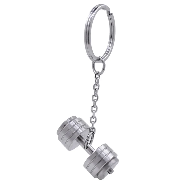 Trend dumb titanium steel environmental protection keychain metal 3D dumbbell keychain  creative cute keychain