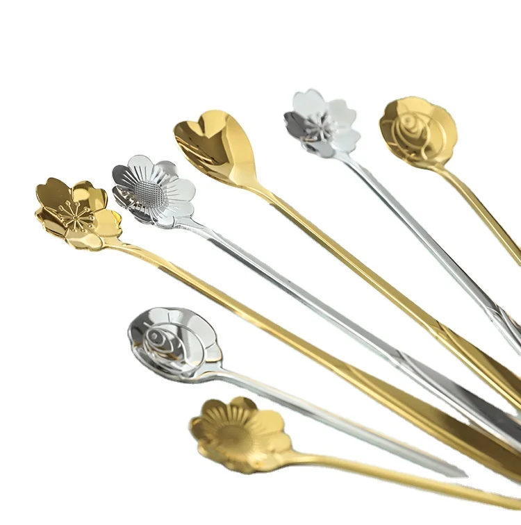 
New products ideas 2019 stainless steel Gold plated spoon coffee long handle spoon tea spoon stainless steel 