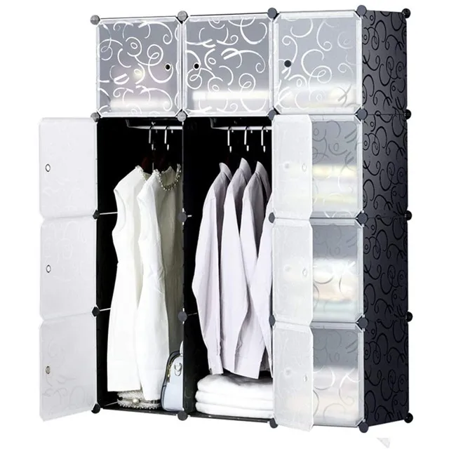 12-Cube Portable Closet, Plastic Wardrobe with Doors & 2 Hangers - Deeper Cubes Than Normal (14inch vs 18inch) for big space