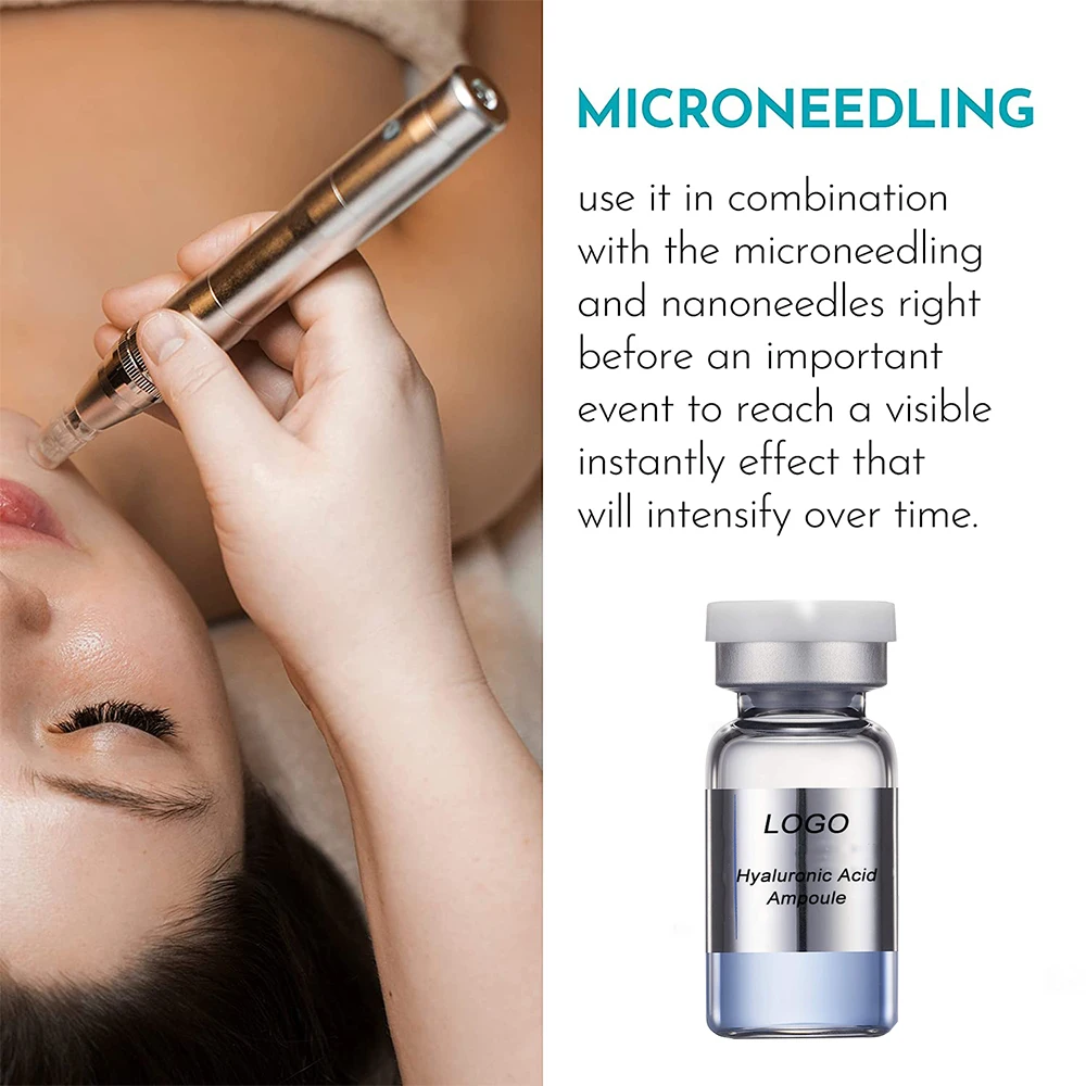 Own brand hyaluronic acid ampoule facial serum, moisturizing and anti-aging without side effects face skin care products