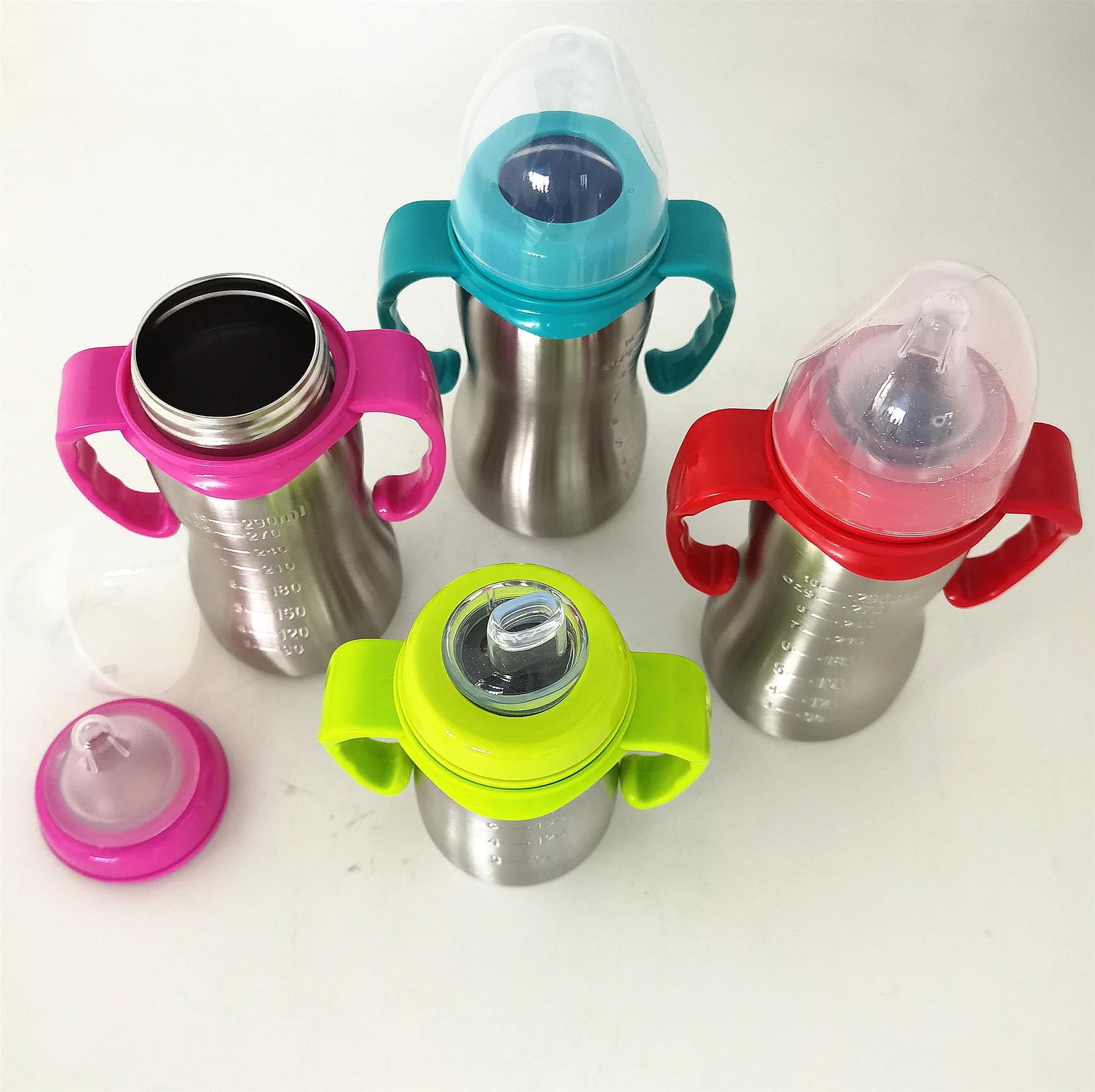 high quality baby water bottle popular in India 18/8 stainless steel baby feeding bottle with Nipple