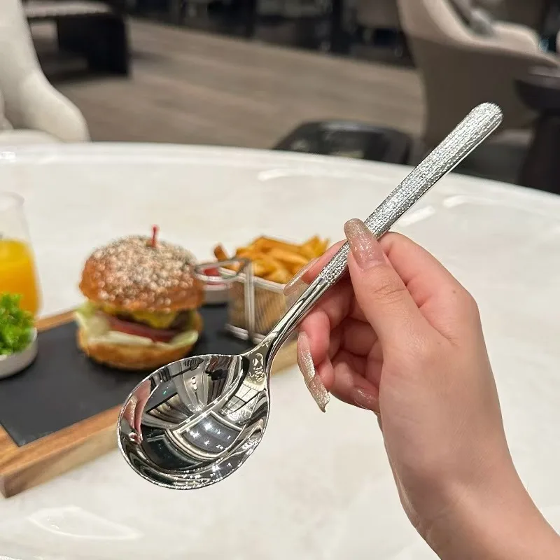 Light luxury thickening  food grade dining spoon stainless steel drinking spoon tableware household long handle round