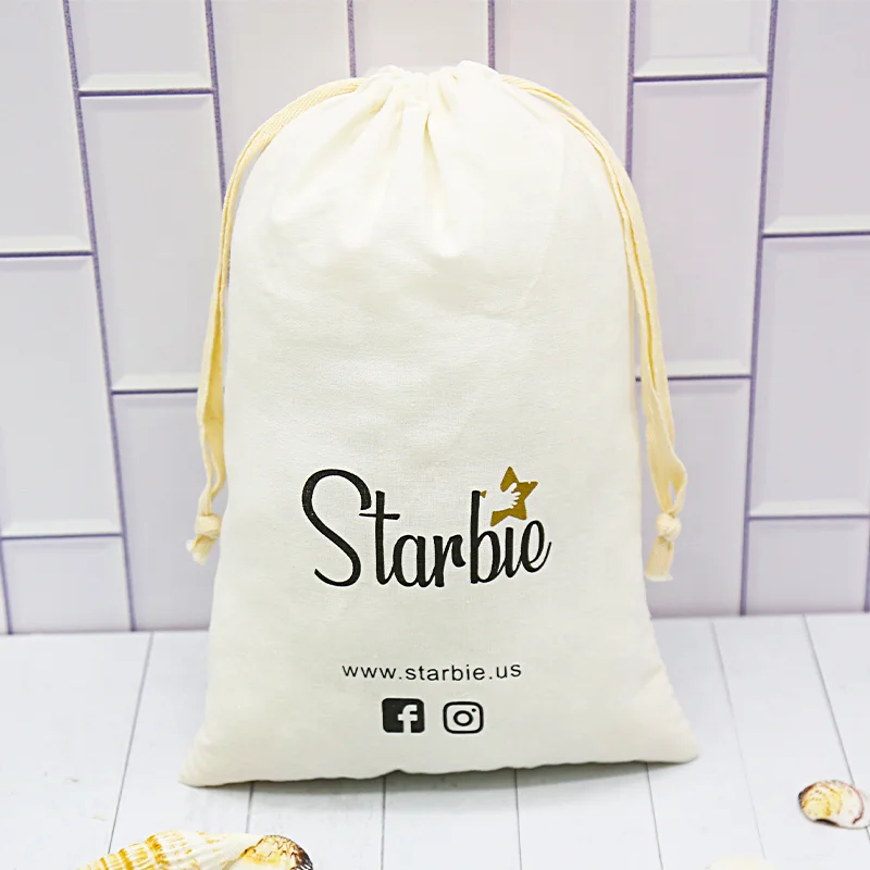 Тканевые хлопковые прочные экологически чистые мешочки муслиновые простые сумки на шнурке с индивидуальным принтом